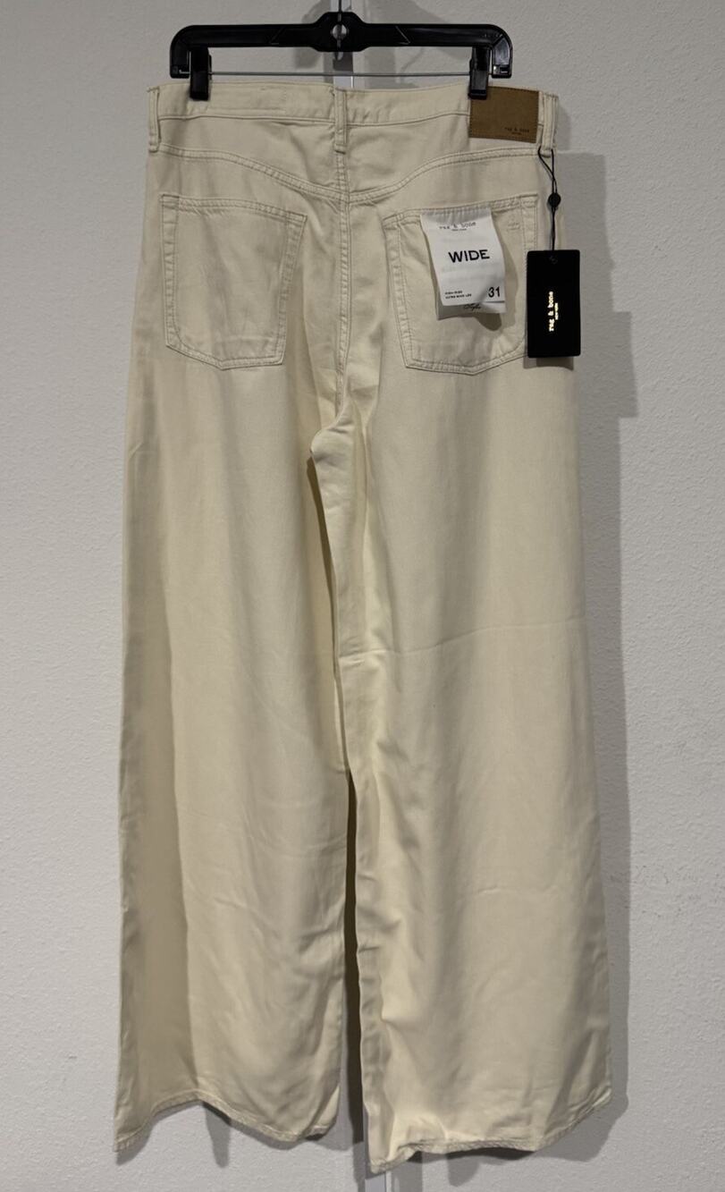 Rag & Bone Featherweight Sofie High Rise Ultra Wide Leg Jeans Ecru Ivory 31 NEW